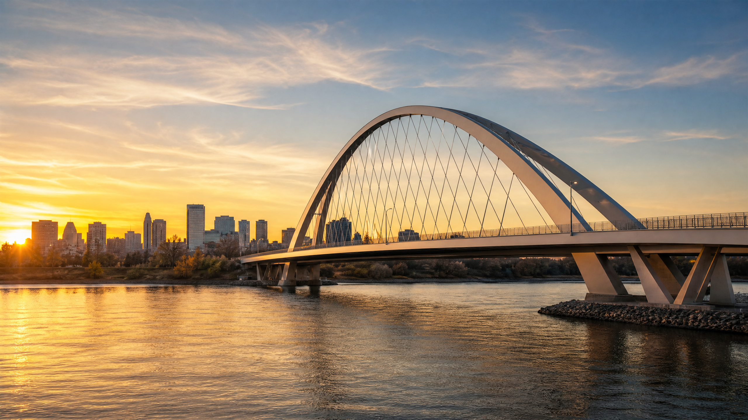 Modern architectural bridge at golden hour symbolizing bridge financing for California real estate investors