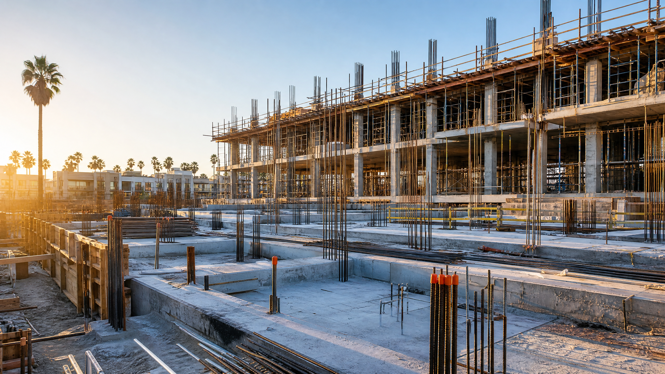 Construction site of a modern commercial building in California