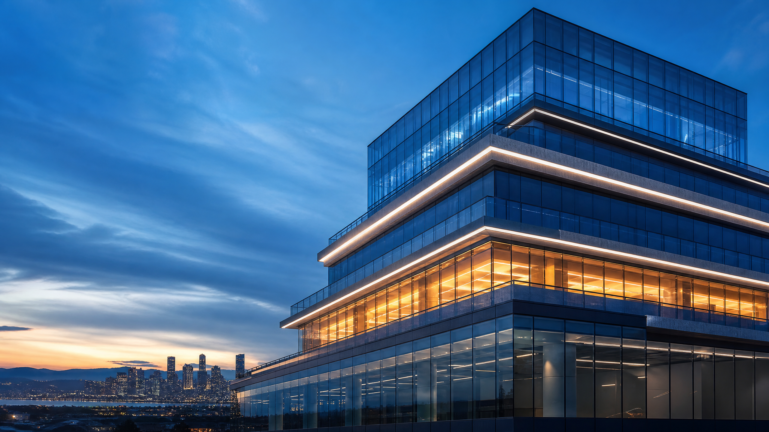 A high-rise commercial building with layered financial graphics representing mezzanine financing
