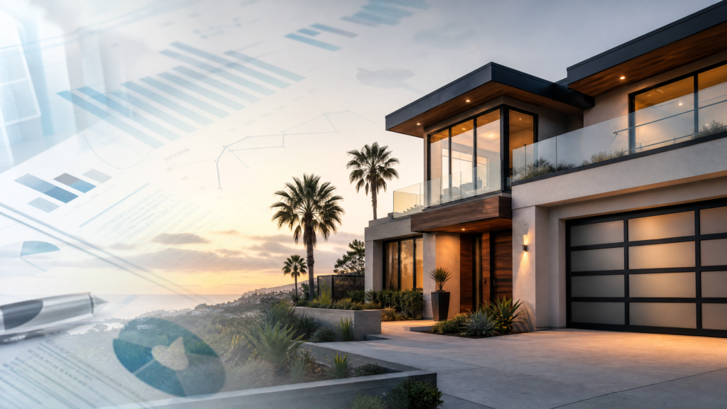 Modern California home with financial documents overlay symbolizing non-QM lending