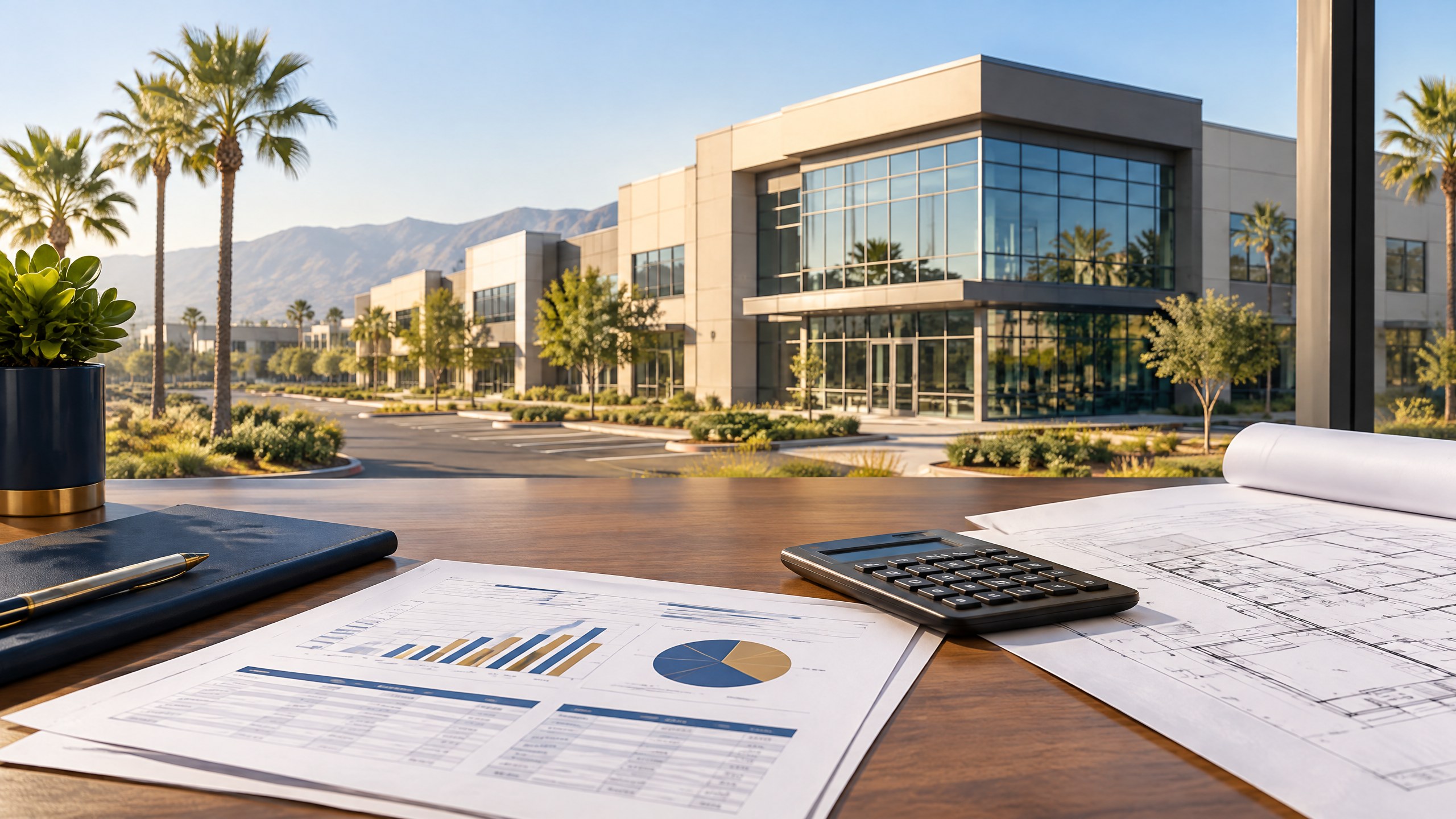 California commercial property with organized operating statements and understated navy and gold underwriting accents